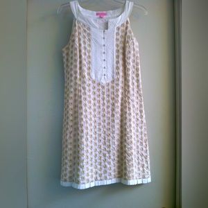 Lilly Pulitzer Women’s White Dress With Tan Eyelet Details, Size 6